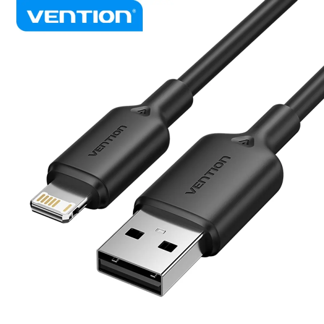 Vention Cable USB 2.0 Lightning - Transmision 480Mbps - Salida 2.4A - Conductor Bronce Enlatado - 1M - Color Negro 1