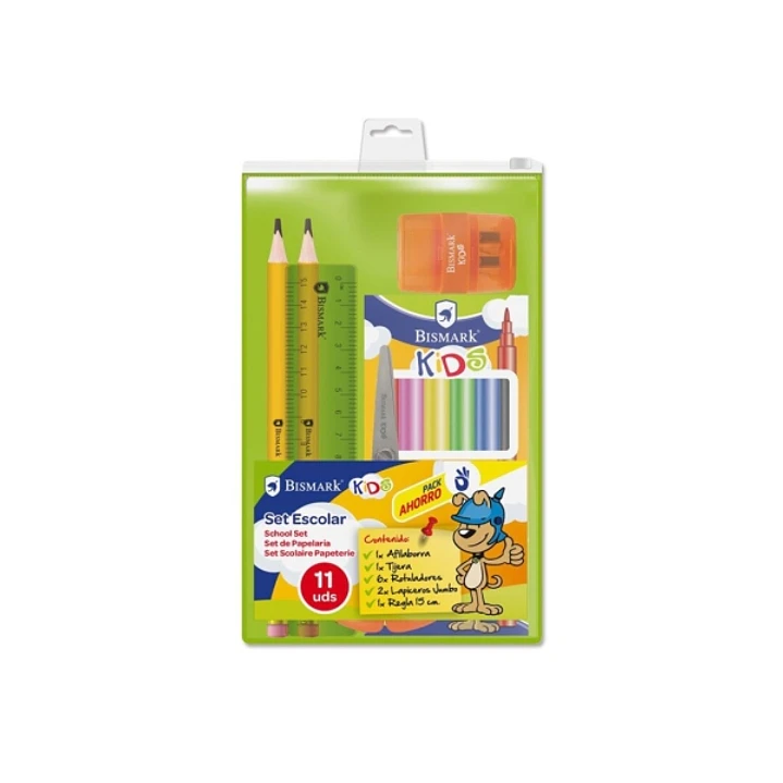 Bismark Pack Escolar con 6 Rotuladores de Colores, 2 Lapices Jumbo, Regla Flexible 15cm, Afilaborra y Tijera 1