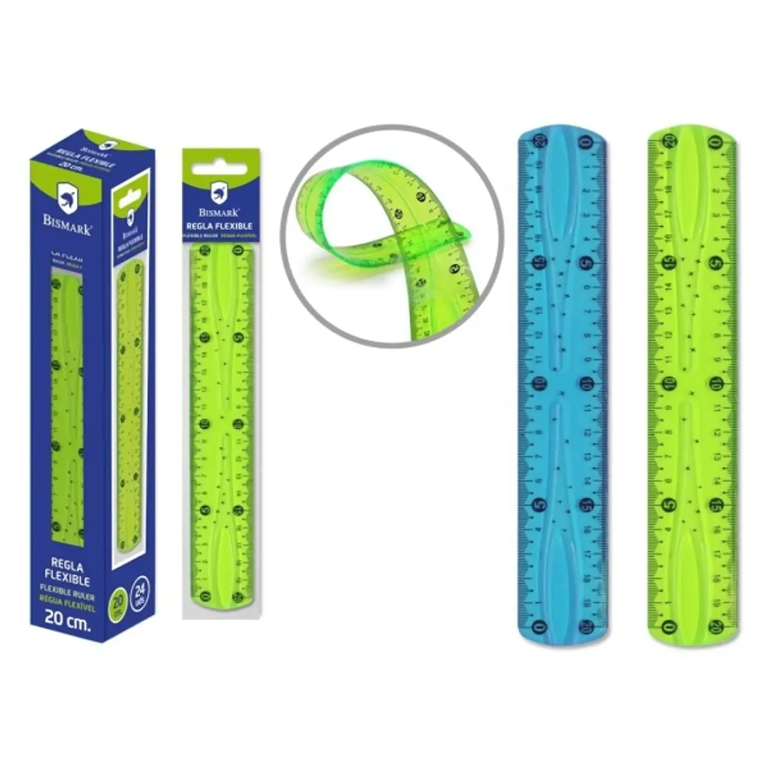Bismark Regla Flexible 20cm - Fabricada en PVC - Ideal para Colegio - Colores Azul y Verde Aleatorios 1