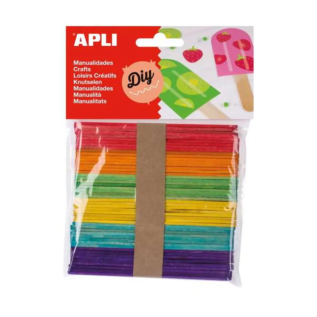 Apli Pack de 50 Palos Polo de Madera Natural 114 x 10 mm - Colores Surtidos 1