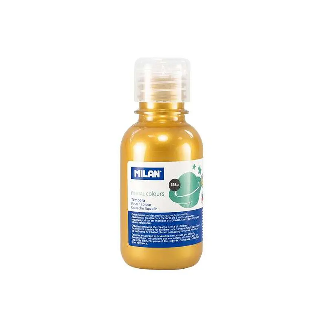 Milan Botella de Tempera 125ml - Tapon Dosificador - Secado Rapido - Mezclable - Color Oro 1