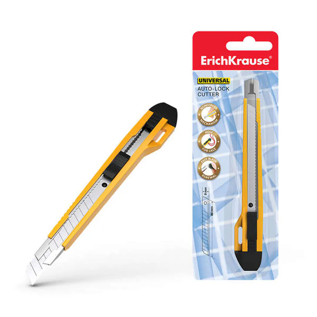 Erichkrause Cuter con Fijador Automatico Universal - Sistema de Retencion de Cuchilla Autobloqueo - Partidor Incorporado - Cuchilla Segmentada de Acer 1