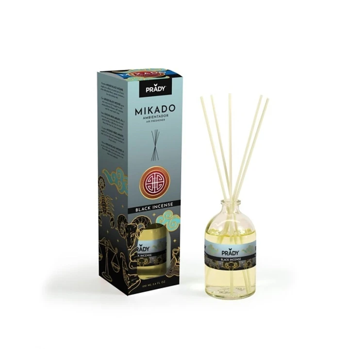 Prady Ambientador Mikado Black Incense - Frasco de Cristal 100 ml y Varitas Difusoras 1