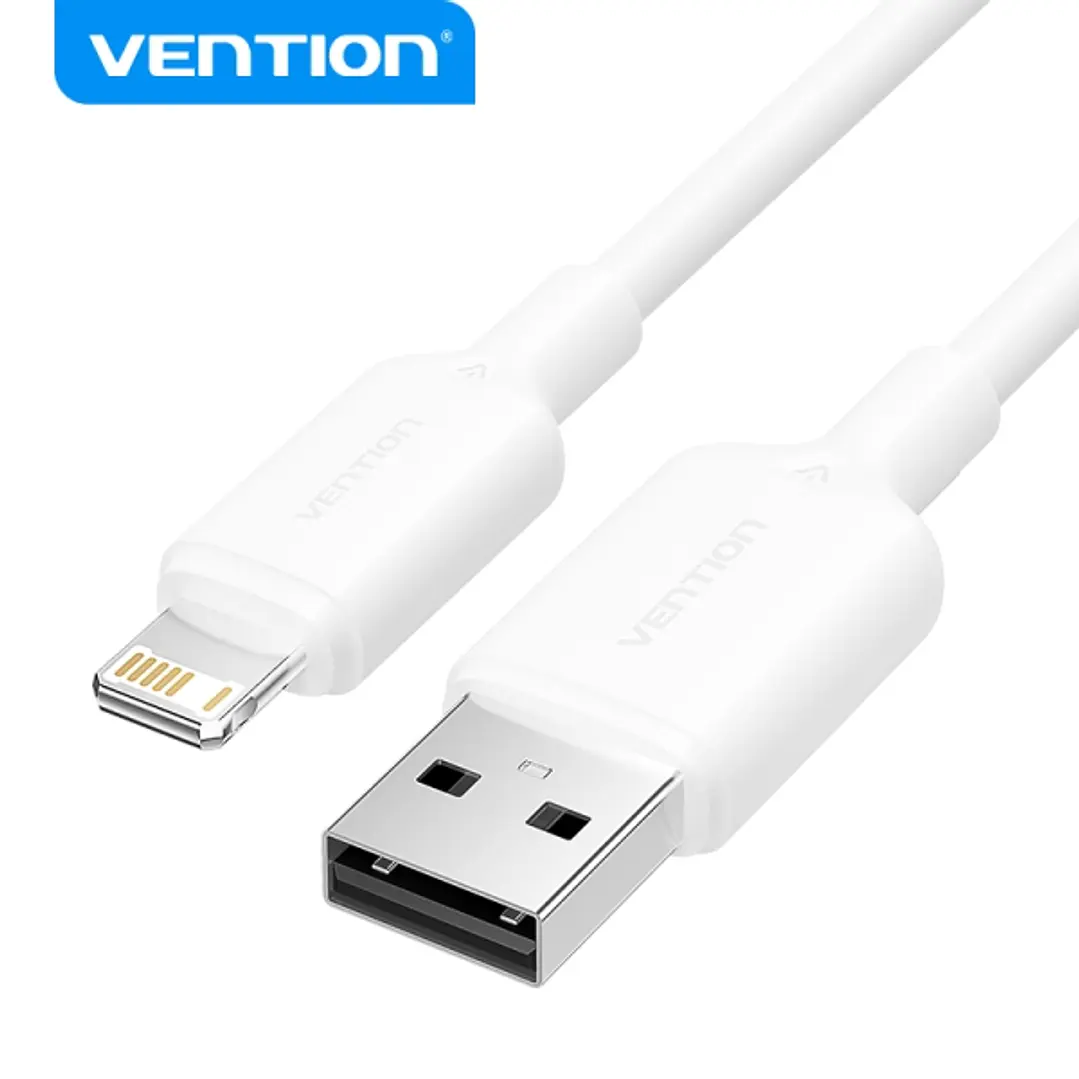 Vention Cable USB 2.0 Lightning - Transmision 480Mbps - Salida 2.4A - Conductor Bronce Enlatado - 2M - Color Blanco 1