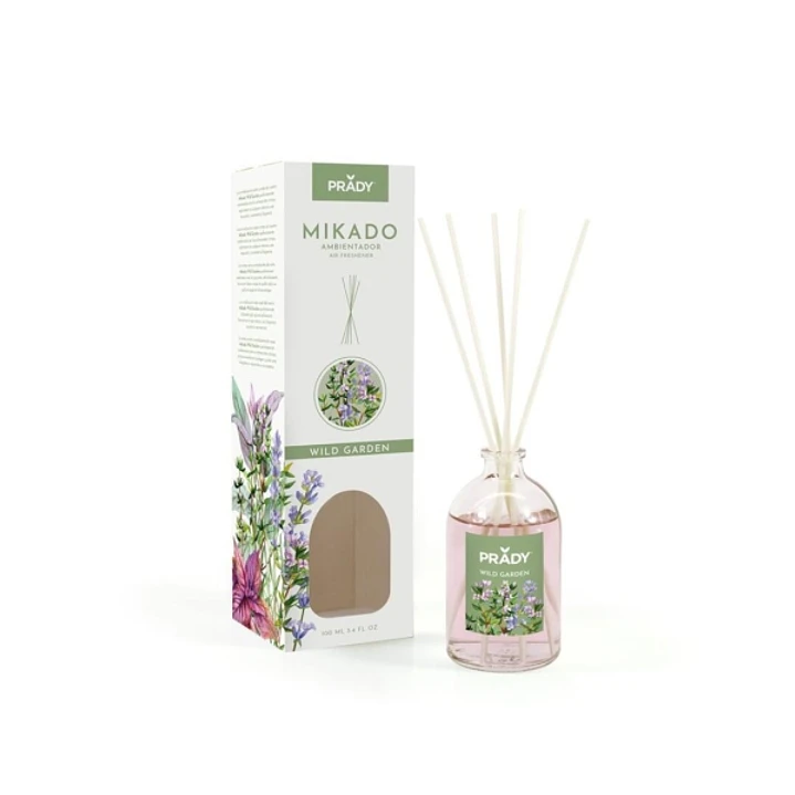 Prady Ambientador Mikado Wild Garden - Frasco de Cristal 100 ml y Varitas Difusoras 1