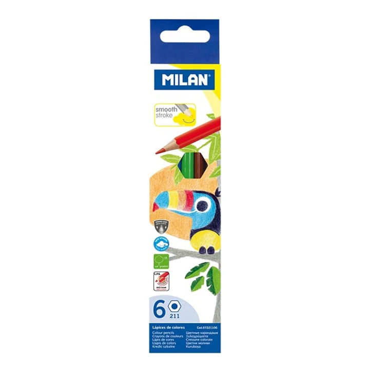 Milan Pack de 6 Lapices Hexagonales de Colores - Mina 2.9mm - Resistente a la Rotura - Colores Surtidos 1