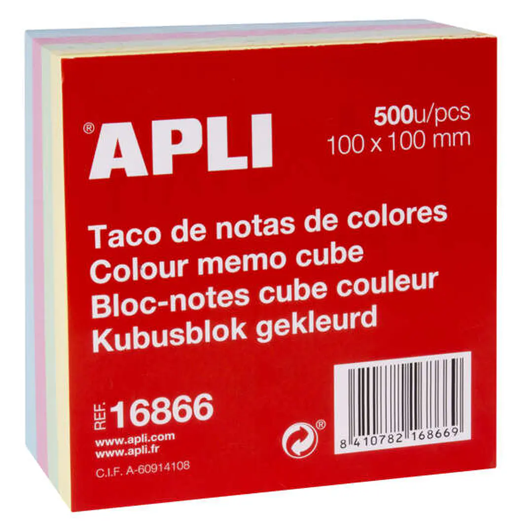Apli Taco de 500 Notas 100x100mm - Ideal para Notas y Recordatorios - Practico Tamaño - Colores Pastel 1