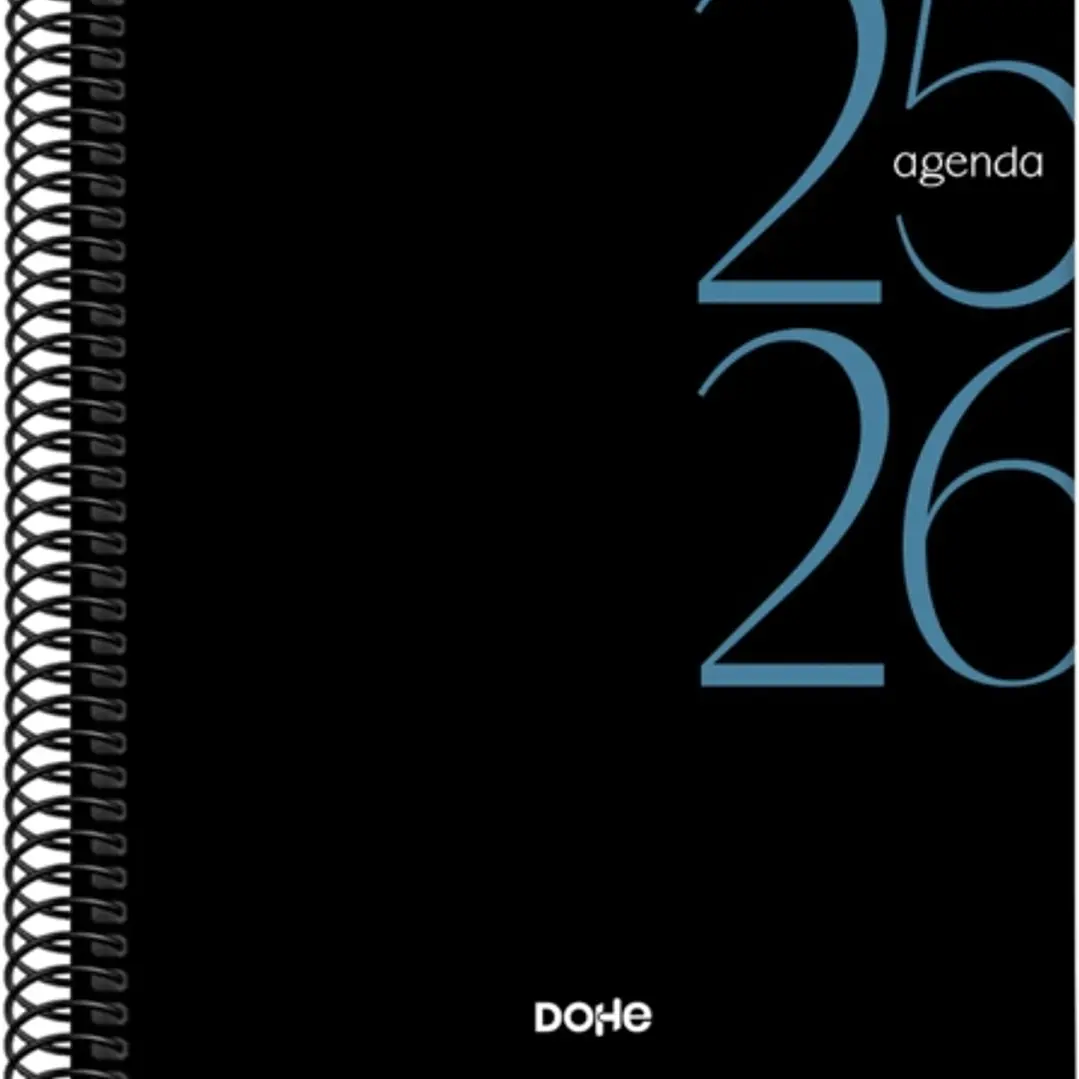 Dohe System Agenda Escolar 25/26 Espiral A5 - Semana Vista - Papel 70g/m2 - Cubierta de Carton Plastificado - Color Negro 1