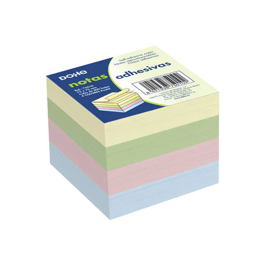 Dohe Cubo de 400 Notas Reposicionables - Tamaño 75x75mm - Papel de 75gr - Ideal para Oficina y Escuela - Colores Pastel Surtidos 1
