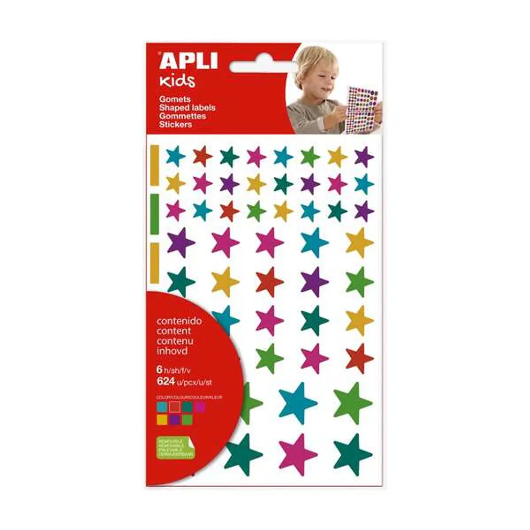 Apli Kids Bolsa de 624 Gomets Estrellas - Adhesivo Removible - Tamaños y Colores Surtidos 1