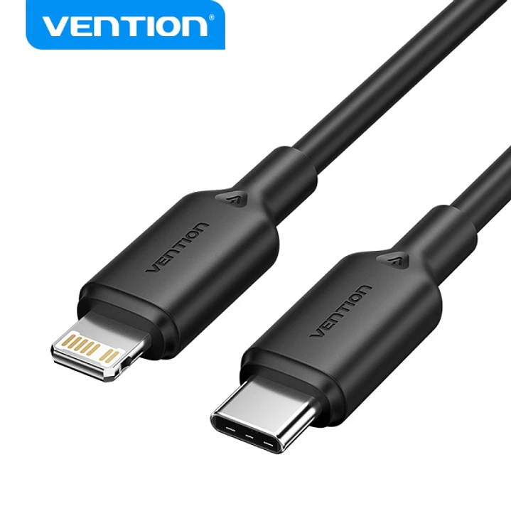Vention Cable USB 2.0 Tipo C a Lightning - Conector Niquelado - Potencia 27W - Corriente Maxima 3A - 1M - Color Negro 1