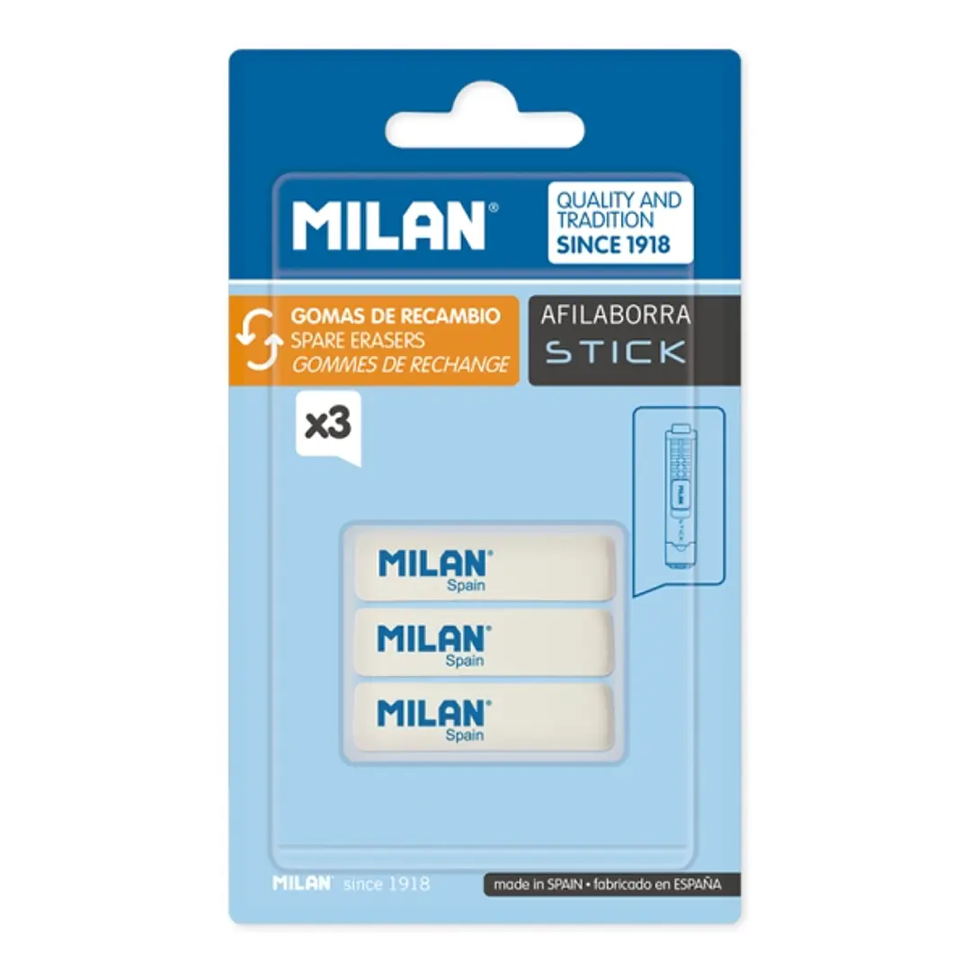 Milan Pack de 3 Gomas de Recambio para Afilaborra Stick - Color Blanco 1