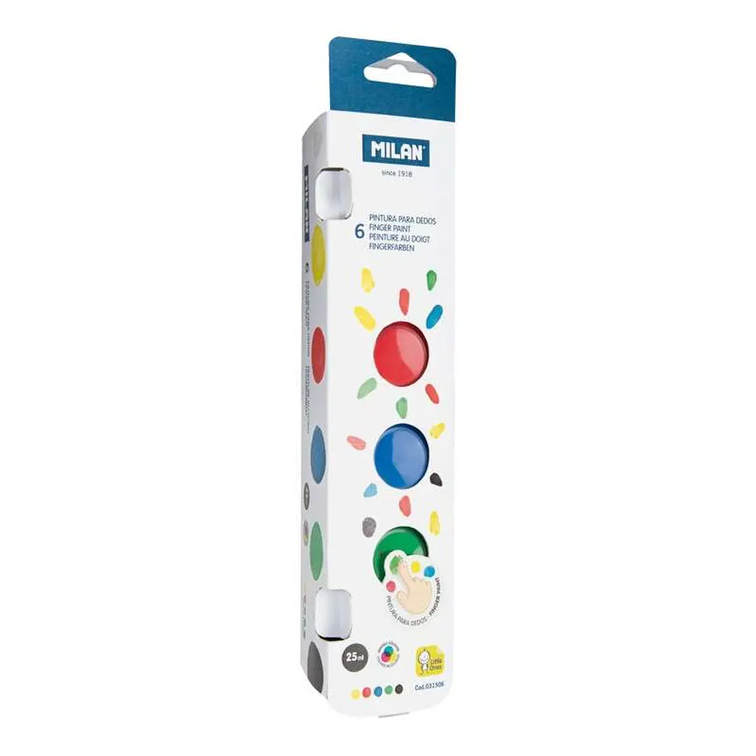Milan Pack de 6 Botes de Pintura para Dedos - 25 ml - Facil Aplicacion - Mezclable - Colores Surtidos 1