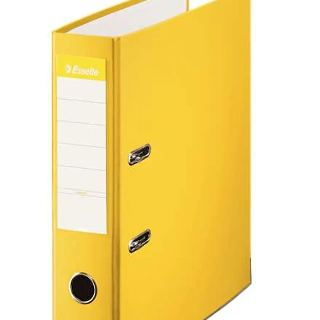 Esselte Archivador de Palanca Formato Folio - Lomo 75mm - Tarjetero en Lomo - Capacidad para 500 Hojas - Color Amarillo 1
