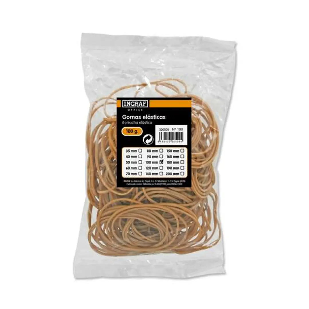 Ingraf Bolsa de 100gr de Gomas Elasticas 100mm - Alta Calidad - 70% Caucho - Gran Resistencia y Elasticidad - Color Marron 1