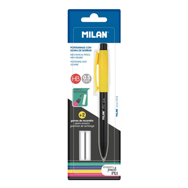 Milan Pl1 Portaminas 0.5mm - Incluye 2 Gomas de Recambio - Colores Surtidos 1