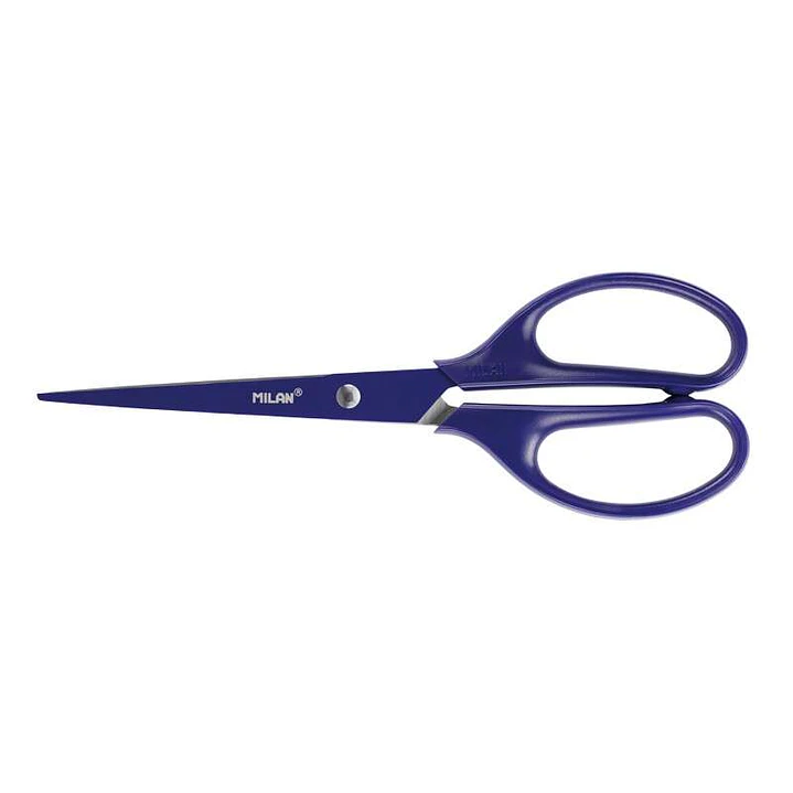 Milan Tijeras Oficina Acid con Cuchilla de Acero Inoxidable - Mango de Plastico Simetrico - Longitud 17cm - Color Azul 1