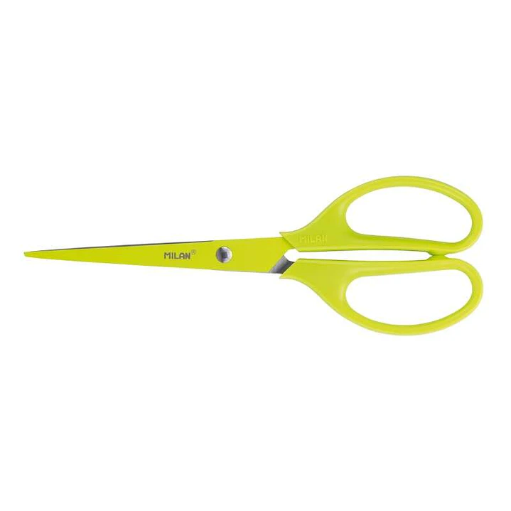 Milan Tijeras Oficina Acid con Cuchilla de Acero Inoxidable - Mango de Plastico Simetrico - Longitud 17cm - Color Amarillo 1