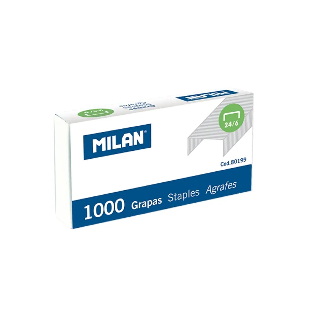 Milan Pack de 1000 Grapas - Formato 24/6 - Color Plata 1