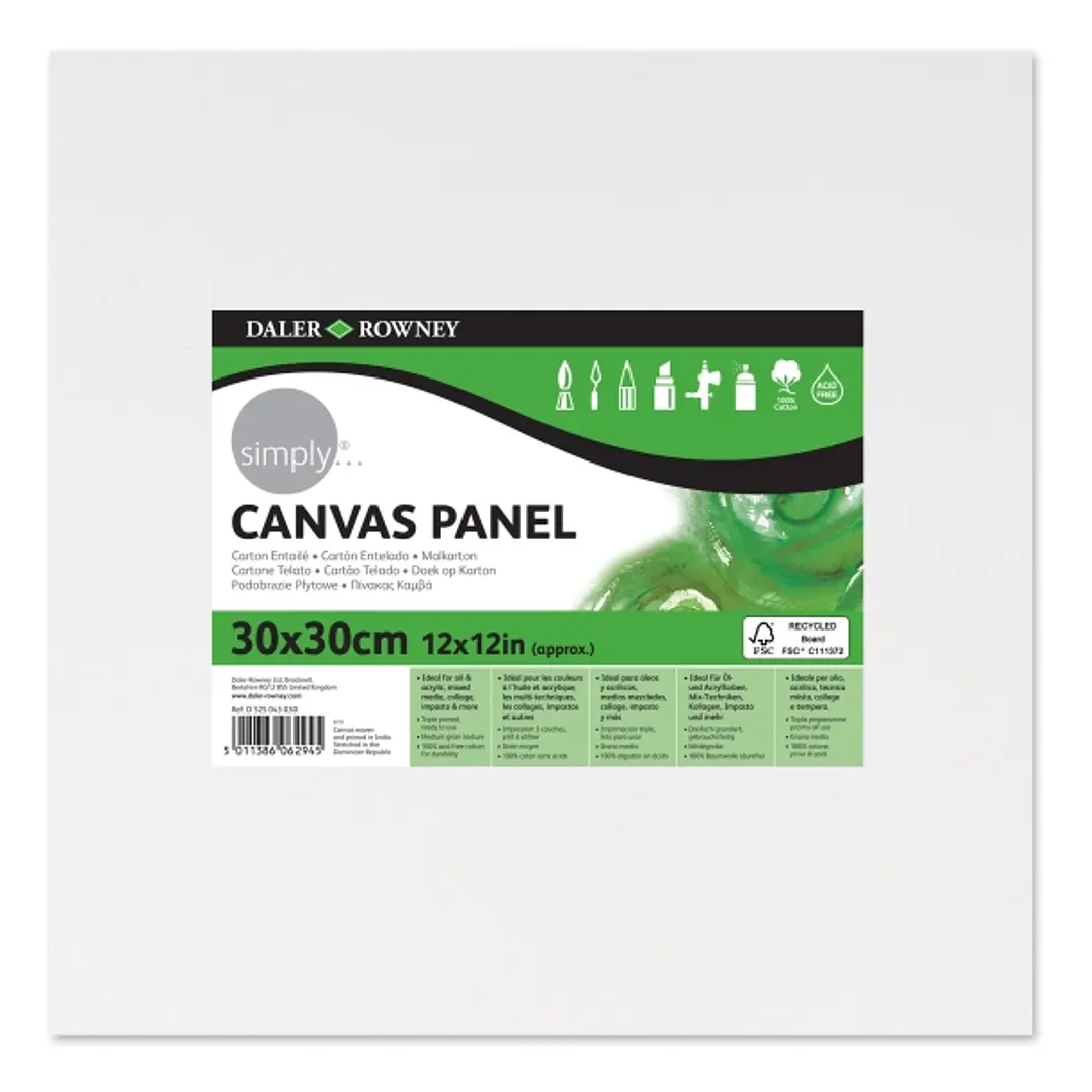 Daler Rowney Simply Carton Entelado - 250g - 30x30cm - Imprimacion Triple - Grano Medio - 100% Algodon sin Acido - 250g - Color Blanco 1