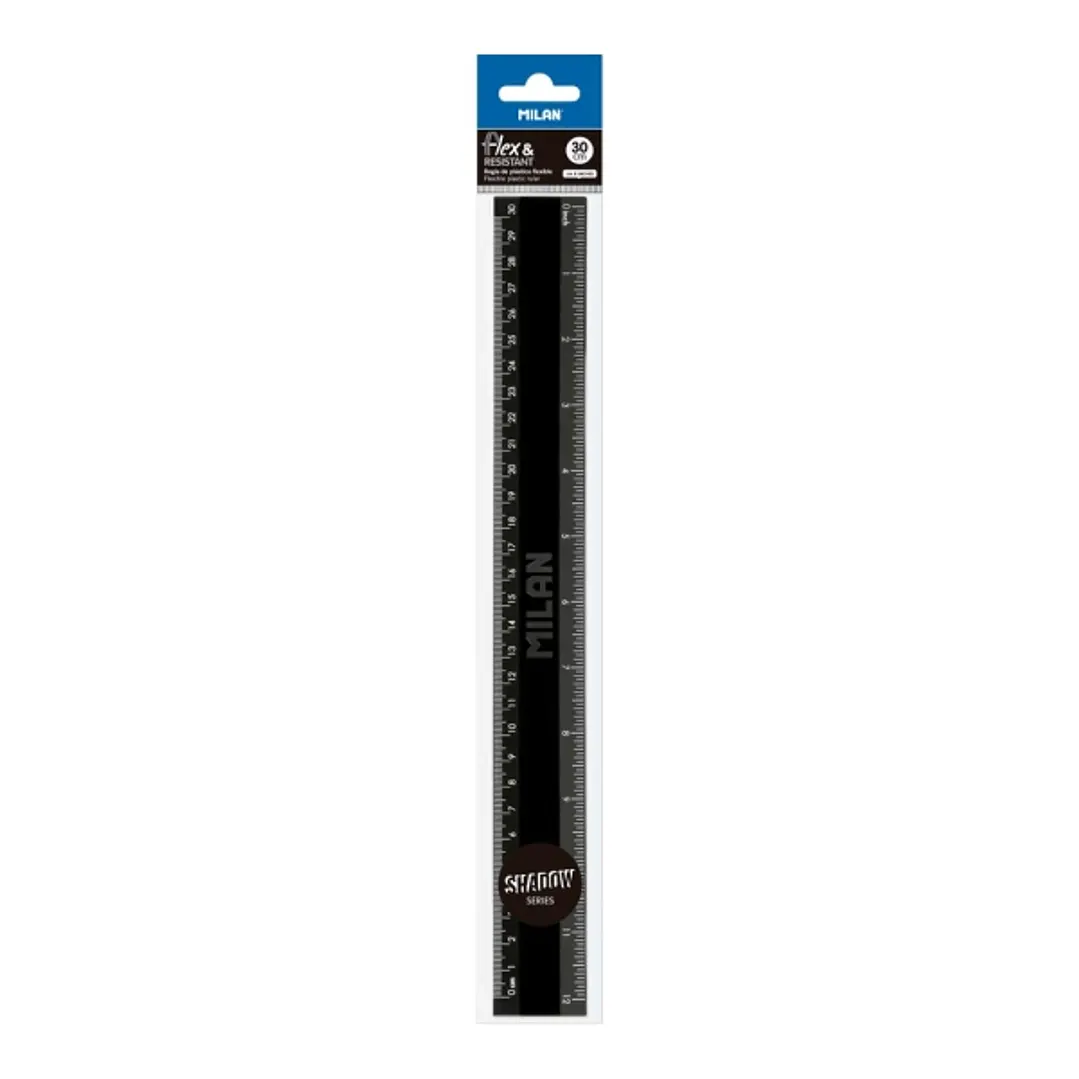 Milan Shadow Regla de 30cm - Plastico Rigido - Opaca - Centimetros y Pulgadas - Color Negro 1