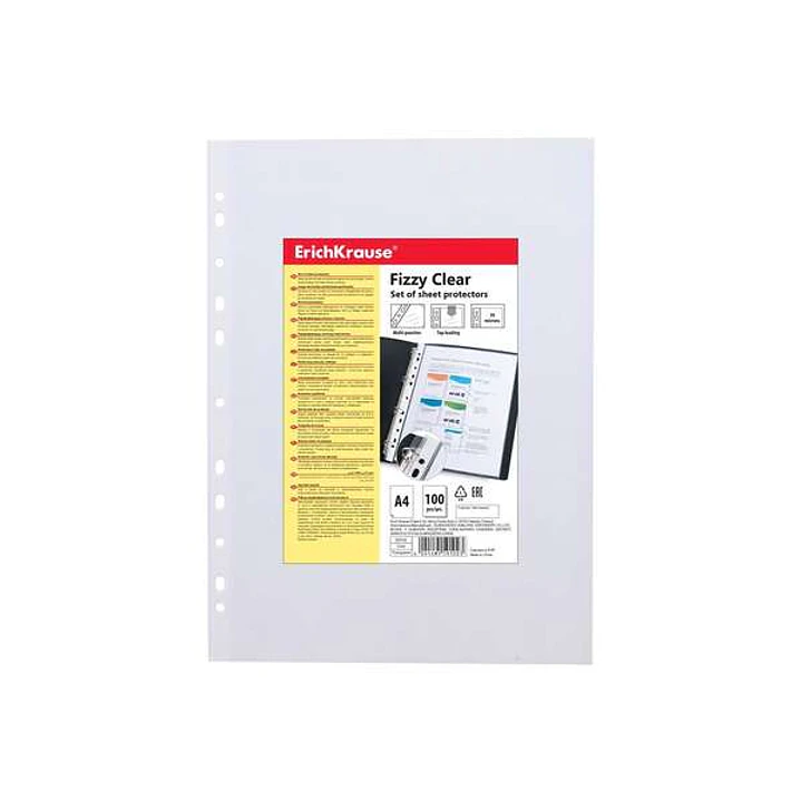 Erichkrause Fizzy Clear Pack de 100 Fundas Multitaladro A4 30mic - 11 Taladros - Acabado Rugoso - Transparente 1