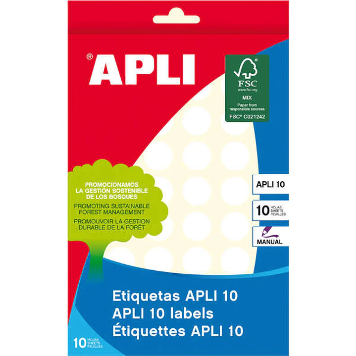 Apli Pack de 540 Etiquetas Redondas Ø 16mm - 10 Hojas por 54 Etiquetas - Adhesivo Permanente - Color Blanco 1