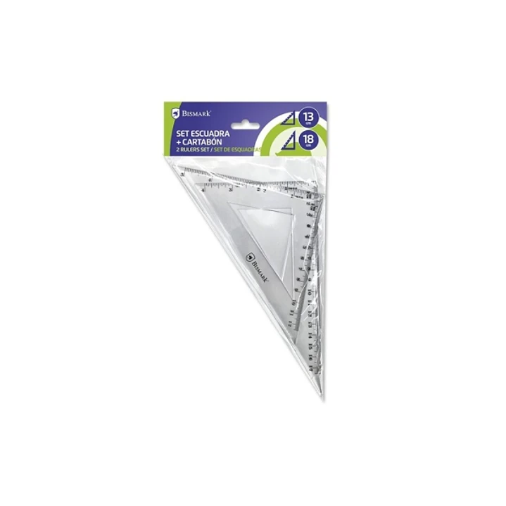 Bismark Pack de Escuadra 13cm y Cartabon 18cm - Fabricados en Plastico - Ideal para el Colegio - Transparentes 1