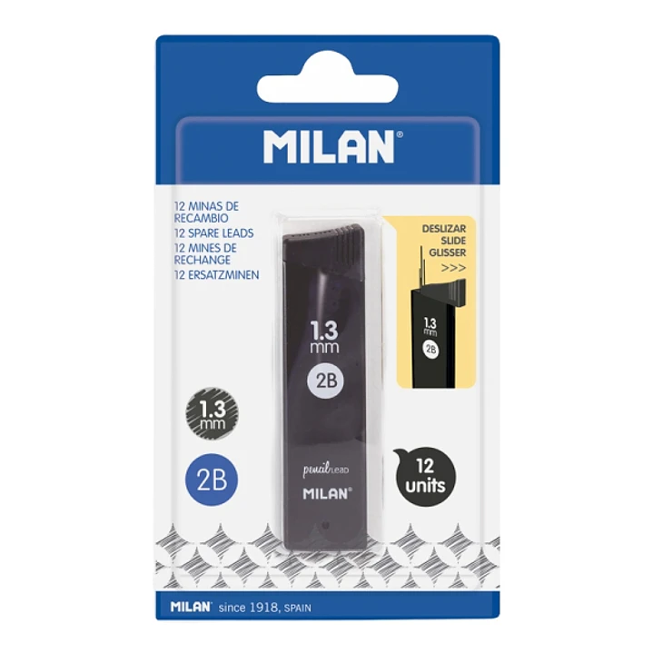Milan Pack de 12 Minas Grafito 1.3mm - Dureza 2B - Color Gris Oscuro 1