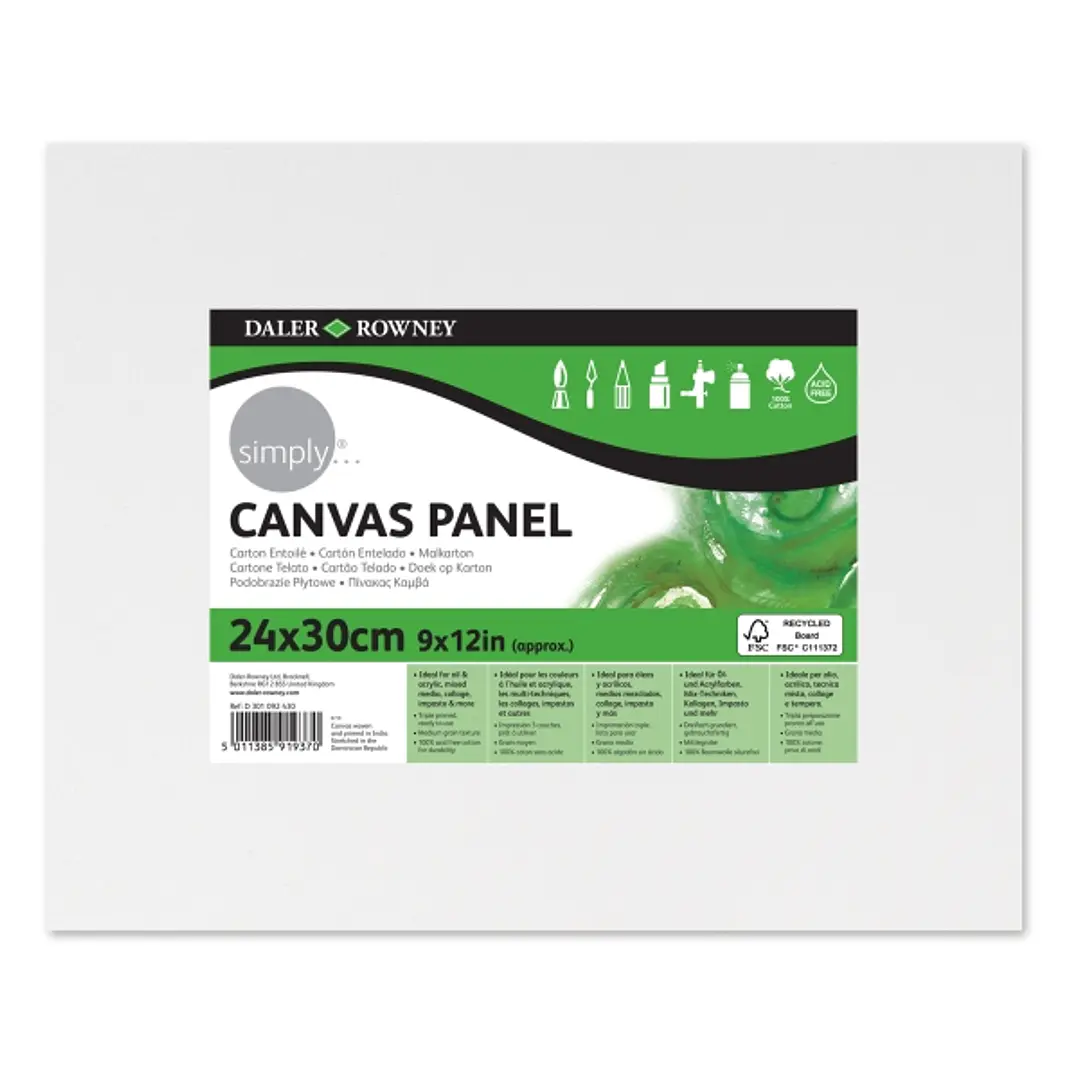Daler Rowney Simply Carton Entelado - 250g - 24x30cm - Imprimacion Triple - Grano Medio - 100% Algodon sin Acido - 250g - Color Blanco 1
