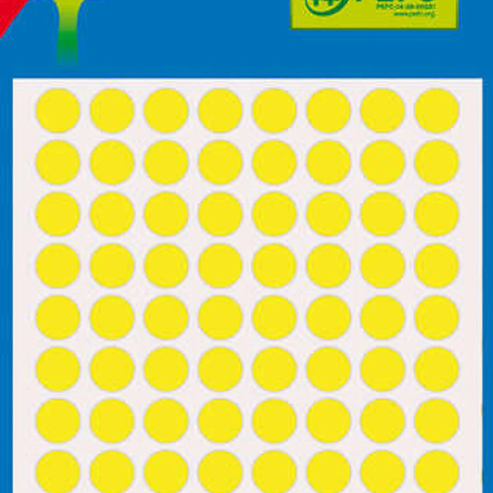 Apli Minibolsa de 288 Etiquetas Redondas Ø 8mm - 3 Hojas por 96 Etiquetas - Adhesivo Permanente - Color Amarillo Fluor 1