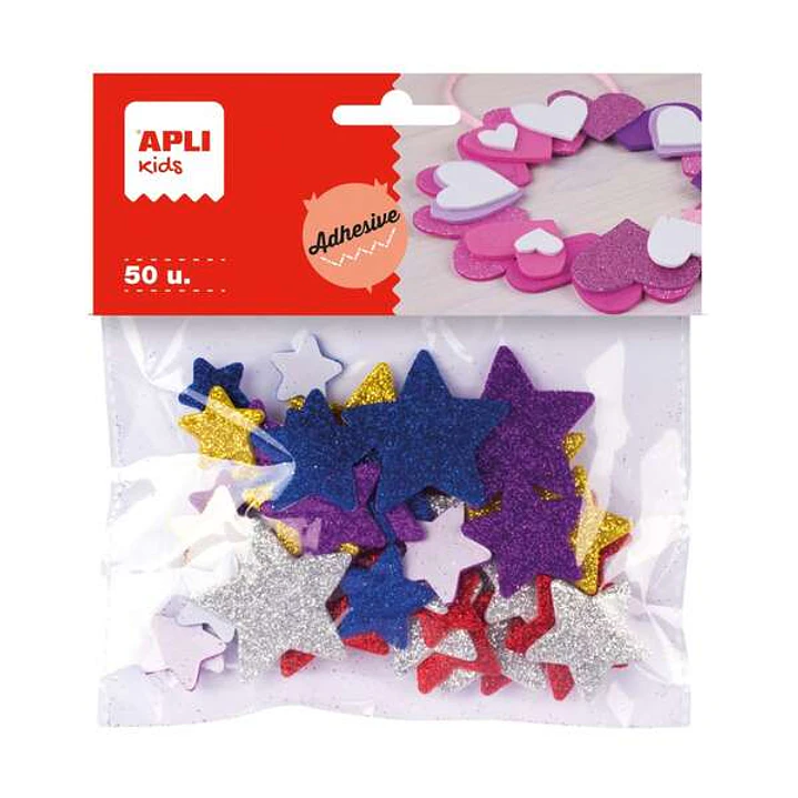 Apli Formas de Estrellas Adhesivas de Goma Eva - 50 Formas - Medidas Surtidas - Material Suave y Seguro - Colores Surtidos Purpurina 1