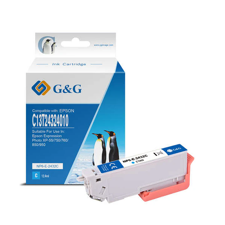 G&G Epson T2432/T2422 (24XL) Cyan Cartucho de Tinta Generico - Reemplaza C13T24324012/C13T24224012 1