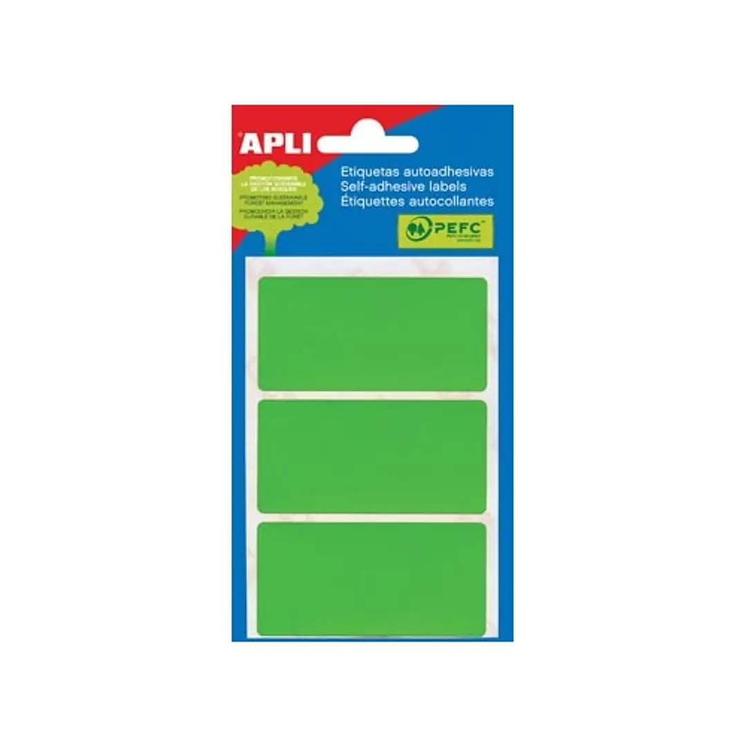 Apli Minibolsa de 15 Etiquetas Rectangulares 34x67mm - 5 Hojas por 3 Etiquetas - Adhesivo Permanente - Cantos Romos - Color Verde 1