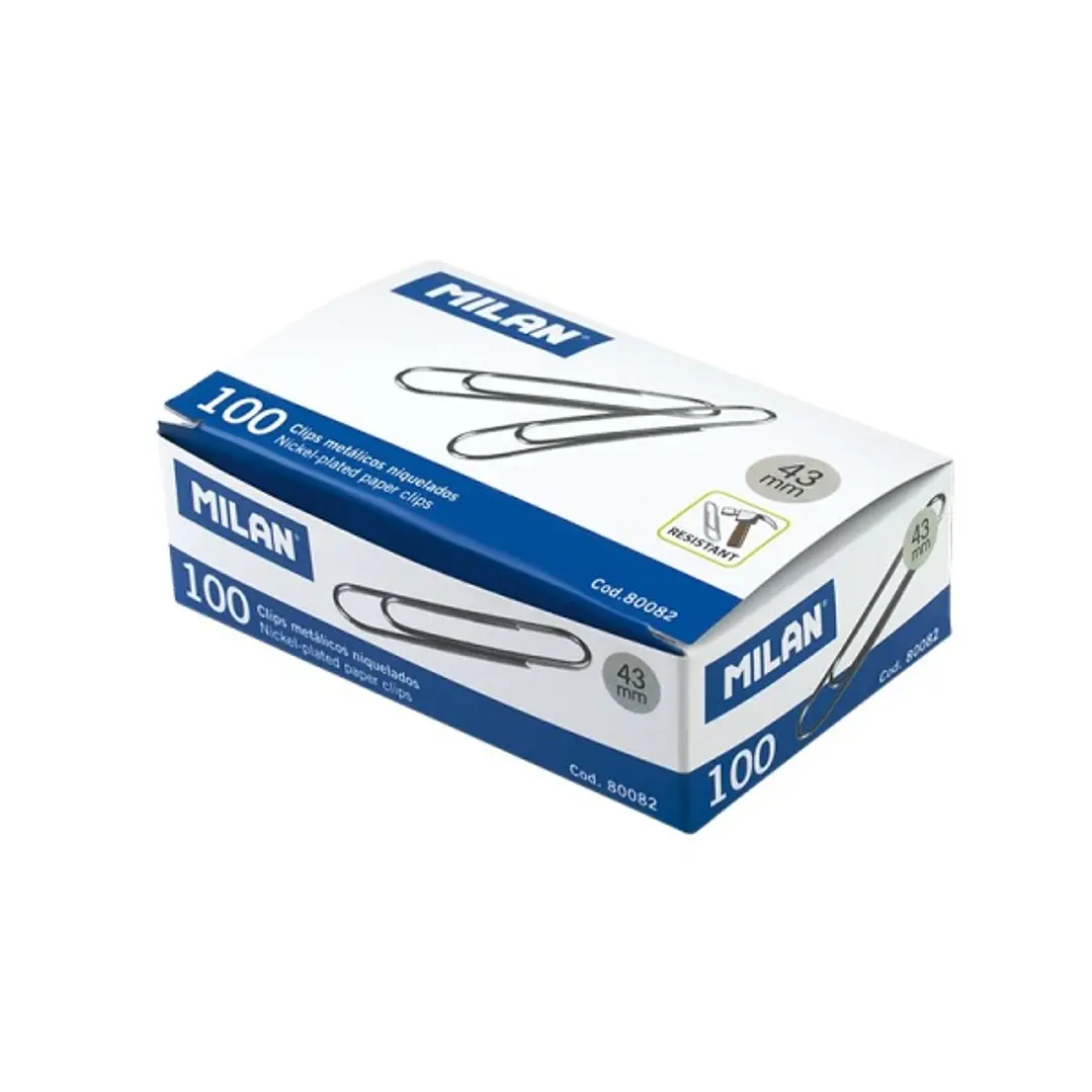 Milan Caja de 100 Clips Niquelados 43mm 1