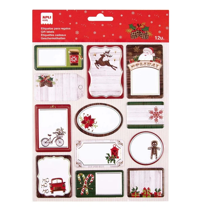 Apli Pack de 12 Etiquetas Adhesivas Navideñas para Regalos - Tamaños y Diseños Surtidos - Espacio para Escribir 1