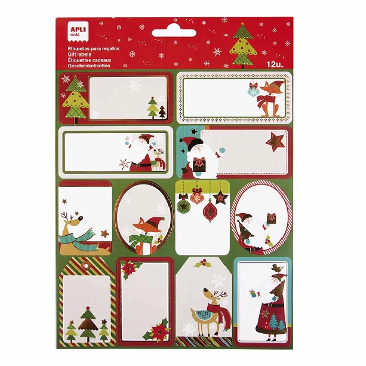 Apli Pack de 12 Etiquetas Adhesivas Navideñas para Regalos - Tamaños y Diseños Surtidos - Espacio para Escribir 1