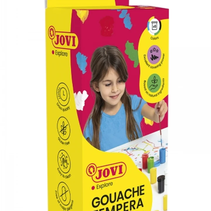 Jovi Gouache Tempera Estuche de 6 Botes 15ml + Pincel - Mezclables - para Papel, Cartulina, Madera, Tela, Pasta de Modelar o Fango - Color Surtido 1