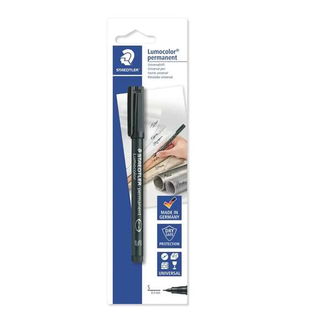 Staedtler Lumocolor Permanent 313 Rotulador Permanente de Punta Fina - Trazo 0.4mm - Para Casi Todas las Superficies - Secado Rapido - Color Negro 1