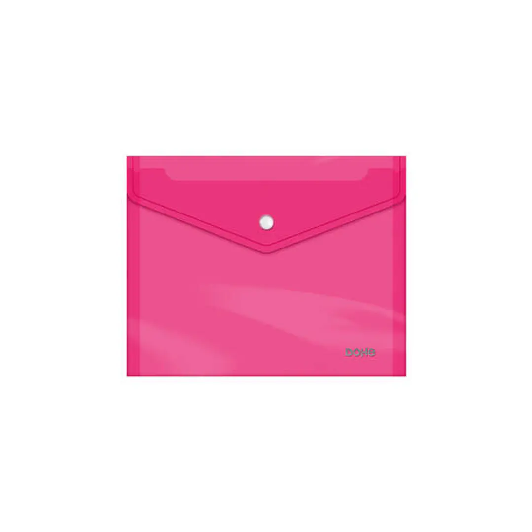 Dohe Sobre Portadocumentos A5 - Cierre de Broche - Polipropileno Cristal Transparente 150 Micras - Color Rosa 1