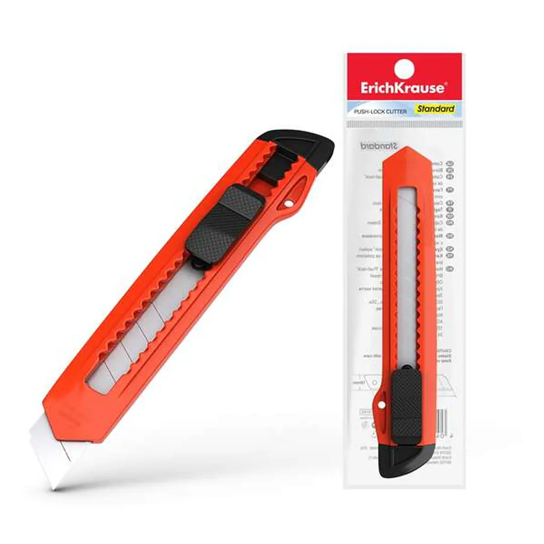 Erichkrause EasyCut Cuter con Fijador Push-Lock Standard 18mm - Sistema de Sujecion de Cuchilla con Seguro de Empuje - Cuchilla Segmentada de Acero -  1