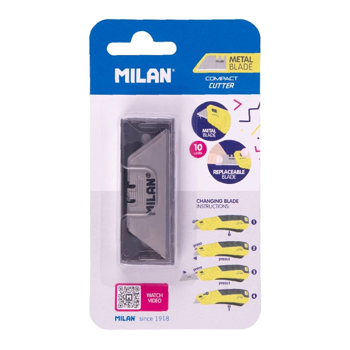 Milan Compact Acid Pack de 10 Recambios para Cuter - Hoja Metalica - Color Acero 1