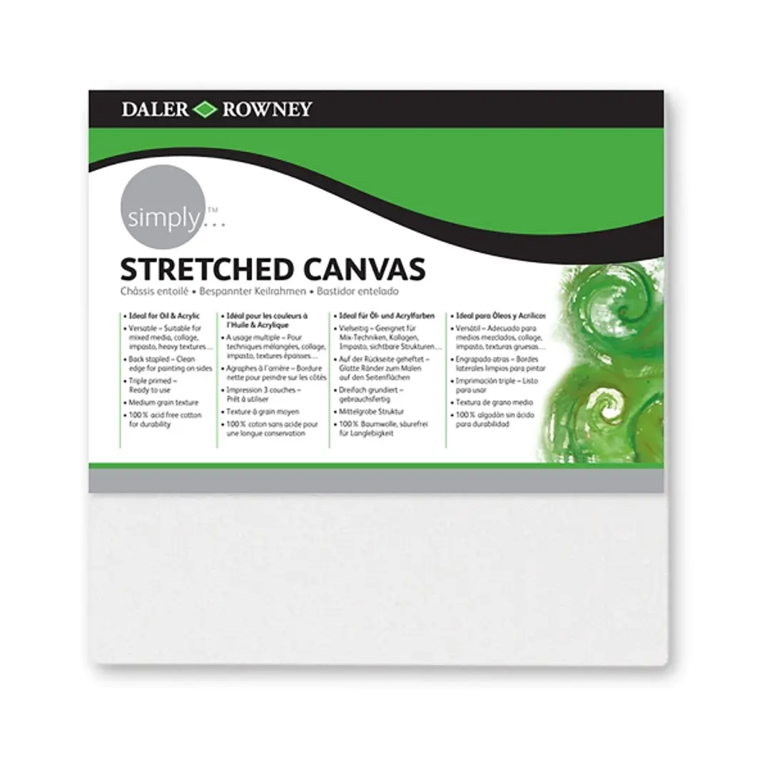 Daler Rowney Simply Bastidor Entelado - 10x10cm - Imprimacion Triple - Grano Medio - 100% Algodon sin Acido - 250g - Color Blanco 1