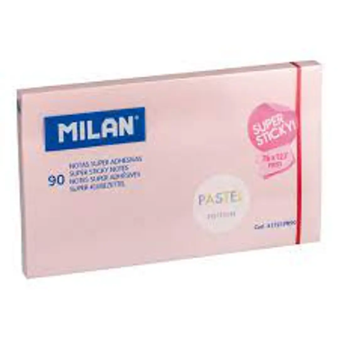 Milan Bloc de 90 Notas Super Adhesivas - Removibles - Mayor Permanencia - 76mm x 127mm - Color Rosa Pastel 1