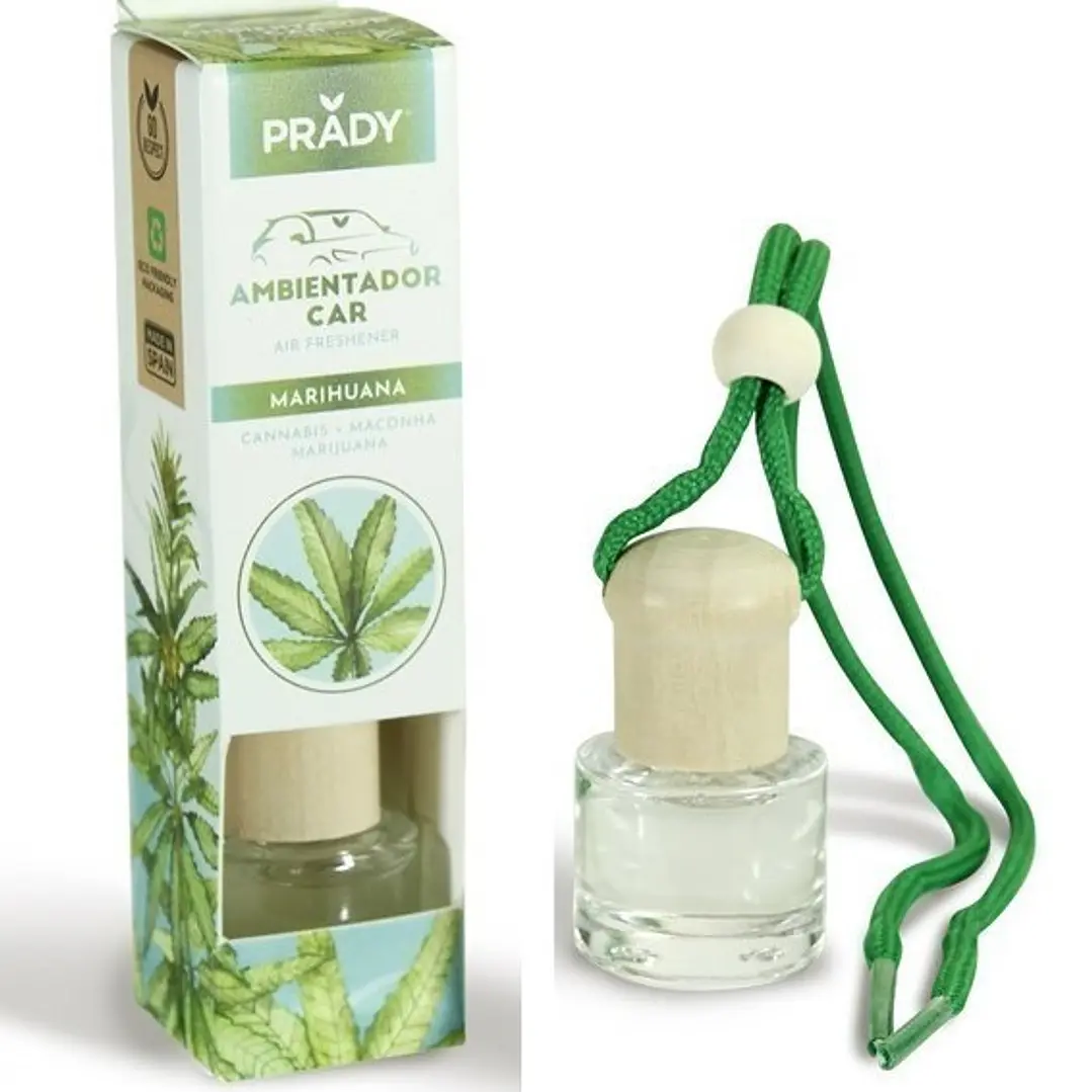 Prady Ambientador Coche Marihuana - Frasco de Cristal 6 ml y Cuerda para Espejo Retrovisor 1