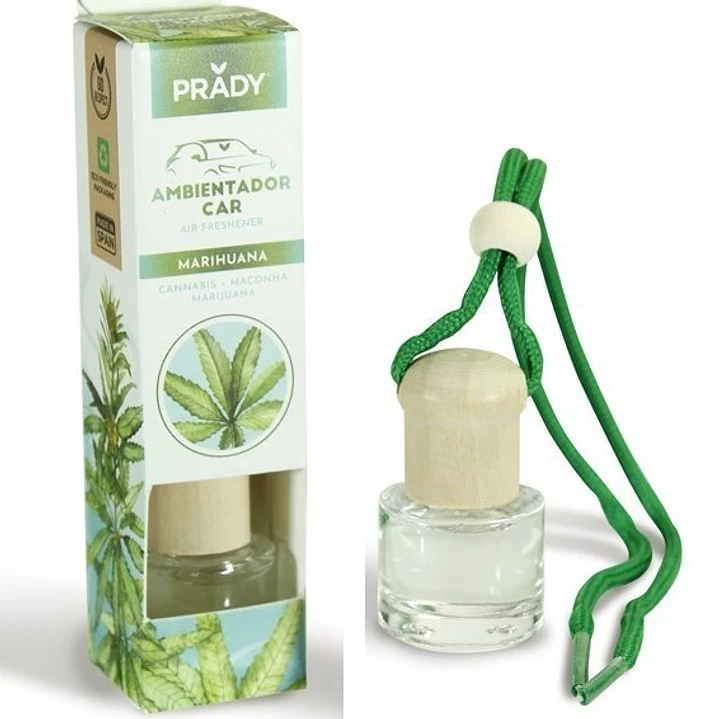 Prady Ambientador Coche Marihuana - Frasco de Cristal 6 ml y Cuerda para Espejo Retrovisor 1