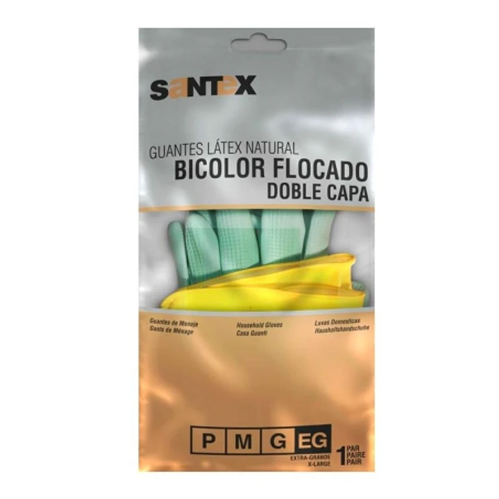 Santex Guantes de Latex Talla L - Doble Capa - Interior Algodon Flocado - Palma y Dedos Texturizados - Conforme (UE) 2016/425 - Color Verde/Amarillo 1