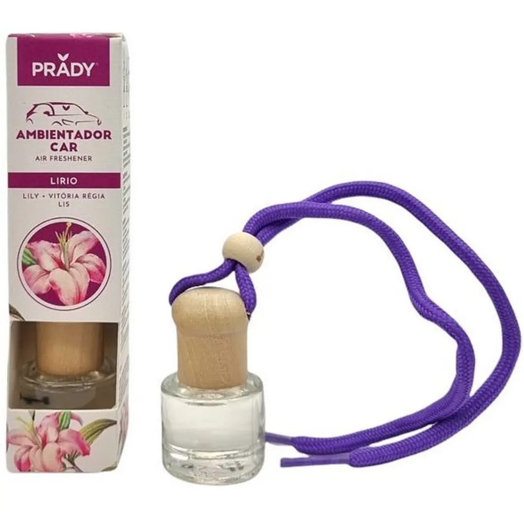 Prady Ambientador Coche Lily - Frasco de Cristal 6 ml y Cuerda para Espejo Retrovisor 1