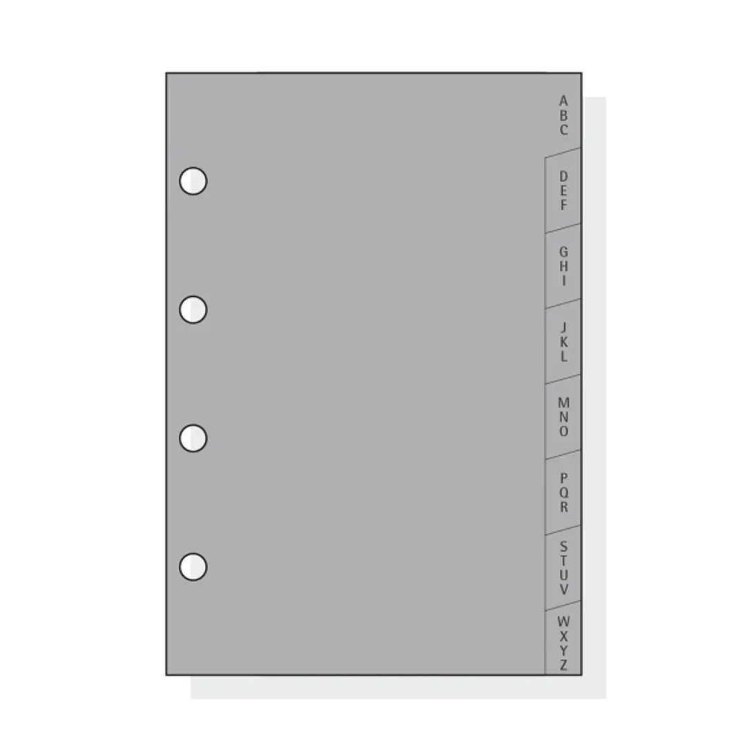 Finocam C164 Indice Alfabetico para Agendas Classic - 8 Solapas - Formato 601 - 66x89x3mm - PVC - Color Gris 1