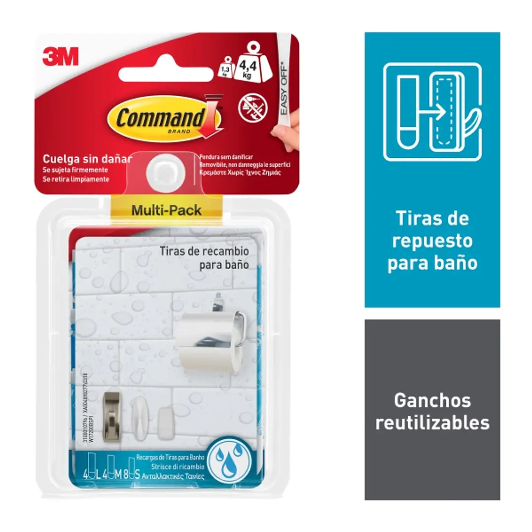 Command Pack de 16 Tiras Adhesivas de Repuesto - Formatos Surtidos - Resistente al Agua - Color Azul 1